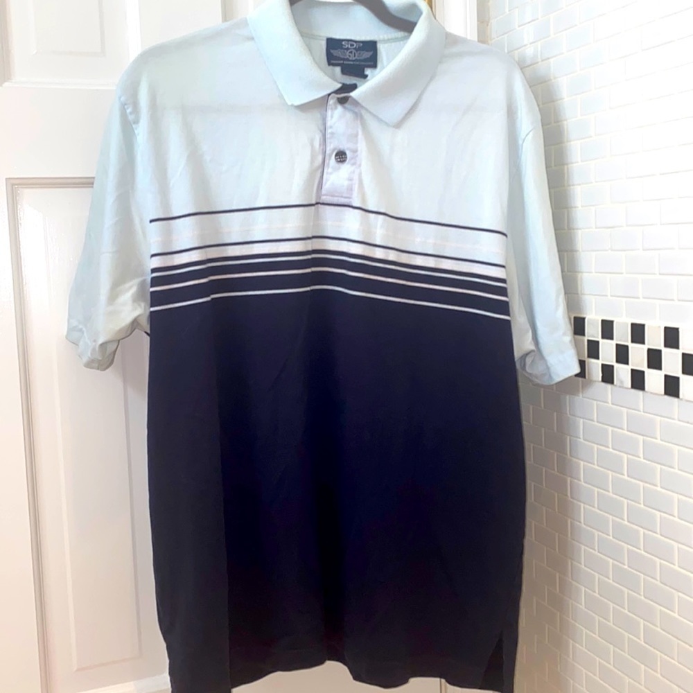 Straight Down Performance (SDP) navy/light blue polo/ golf shirt. Size Large.